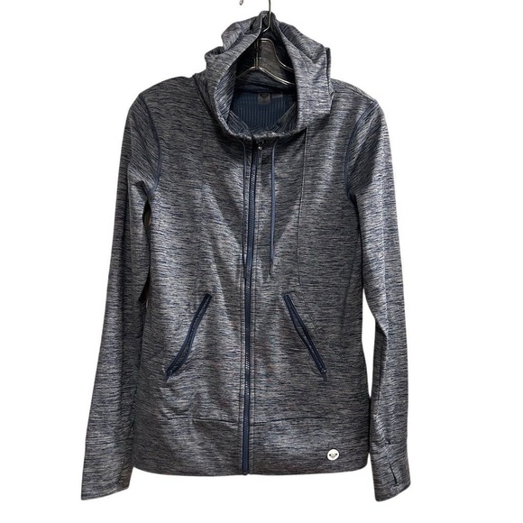 Roxy Women's Medium Nlue Heathered Gray Hooded Zip-Up Jacket Casual Long Sleeve - Picture 1 of 11